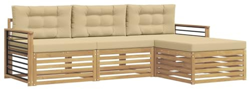 vidaXL Outdoor-Sofagarnitur mit Kissen 4 pcs Weiß und Beige Polyester, Garten Sofa, modernes Lounge Set, entspanntes Terrassenmöbel für chillige Stunden, bequem und stylisch