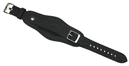 Lederband/Uhrenarmband/Uhrenband 18 mm für Feste Stege Band mit Unterlage Fliegeruhren Retro Look Strap Schwarz, Black