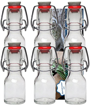 hocz 10x leere Bügelflaschen 50ml zum Befüllen Weiß - kleine Flaschen mit Bügelverschluss - 10er Bügel Glasflaschen Set für Saft, Getränke, Likör, Öl, Saucen - 10 Stück, 50 ml, Weiß