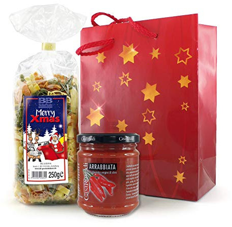 Bull & Bear Weihnachtsnudeln im Geschenkset mit Pesto al Arrabbiata, 250g Festliche Motivnudeln, aus Hartweizengrieß, handgefertigt in Deutschland