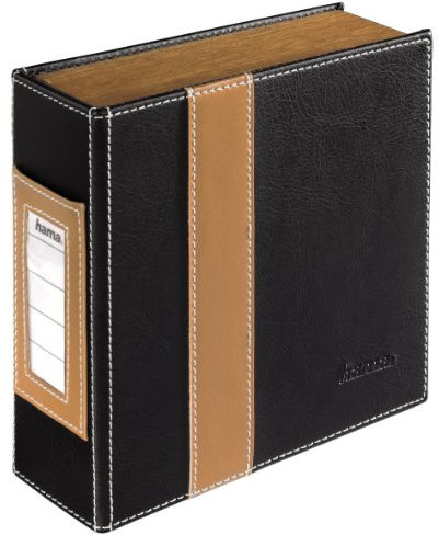 Hama CD-Ordner für 28 CDs/DVDs/Blu-rays, stabile Konstruktion mit Holz-Seitenteilen, schwarz/braun