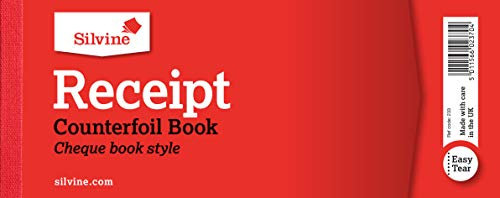 Silvine Duplicate Receipt Book, Cheque Book Style - 40 Receipts per Book (80 x 202mm) [Pack of 36], Red
