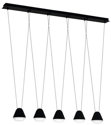 EGLO Pendelleuchte Palbieta,5 flammige Hängelampe Industrial, | Hängeleuchte aus Stahl und Kunststoff in Schwarz, Satiniert, Esstischlampe, Wohnzimmerlampe hängend mit GU10 Fassung