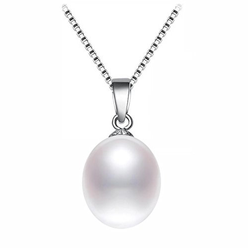 Kim Johanson Damen Perlenkette Nina aus 925 Sterling Silber mit einer echten Süßwasser Perle Anhänger & Kette inkl. Schmuckbeutel