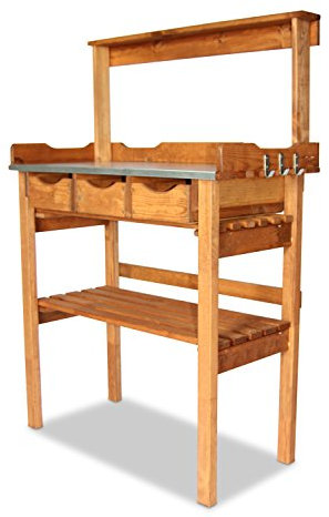 GartenDepot24 Pflanztisch aus Holz mit 3 Schubladen, Zinkplatte, braun, B78 x T38 x H82/113 cm