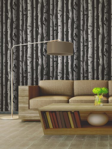 Fine Decor Black / Grey / Silver - Fd31052 - Birch Tree - Forest Woods - Wallpaper by Fine Decor