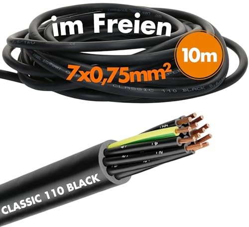 Lapp 1120341 - Cavo di comando in PVC, 7 x 0,75 mm², 10 m, colore: nero, 0,6/1 kV, in PVC, 7 x 0,75 mm², con conduttore di protezione, per esterni, ignifugo, cavo a 7 fili, cavo di collegamento 7G0,75