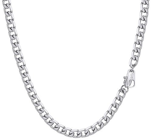 PROSTEEL Herren Halskette Edelstahl Panzerkette 5mm Breite schwer Glieder Link Gliederkette Herren Hip-Hop Kette, 71CM lang, Silber