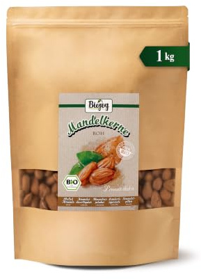 Biojoy BIO Mandeln ganz, naturbelassen und ungesalzen, 1 kg | roh, unbehandelt, ungeröstet, Mandelkerne aus Spanien