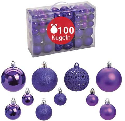 WOMA Christbaumkugeln Set Lila & 22 weiteren Farben - 50er & 100er Weihnachtskugeln Set - Weihnachtskugeln Kunststoff - Weihnachtsbaum Deko & Christbaumschmuck