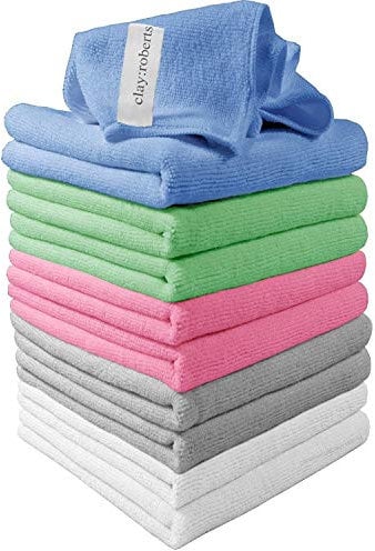 Microfibre Cleaning Cloths, 40cm x 30cm - Pack of 10, Mixed Colours, Machine Washable, Polishing, Waxing & Dusting Cloth, Lint-Free, Kitchen Towel, Car Cleaning, Microfiber