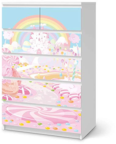 Möbel-Folie für Kinder - passend für IKEA Malm Kommode 6 Schubladen (hoch) I Tolle Möbelfolie für Kinder-Möbel Deko I Design: Candyland