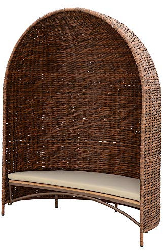 Strandmuschel mit Sitzbank inkl. Sitzpolster (Caramell mit Teak-Bank)