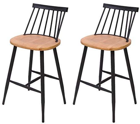 Mendler 2er-Set Barhocker HWC-G69, Tresenhocker Barstuhl, Massivholz Retro Design Metall Fußablage Gastronomie - naturfarben
