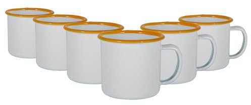 Argon Tableware Weißer Emaille -Espresso -Tassen - 130ml - Gelb - 6. Packung