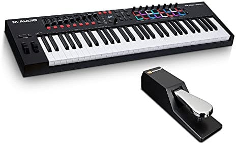 M-Audio Oxygen Pro 61 + SP-2 - USB MIDI Controller mit anschlagdynamischen 61 Tasten, 16 anschlagdynamischen Trigger Pads + Universal Sustain Pedal mit Piano Style Action