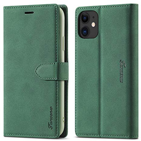 LOLFZ Case for iPhone 11, Vintage Leather Wallet Case Card Holder Kickstand Magnetic Closure Flip Case Cover Compatible with iPhone 11 (6.1 Inch) - Green