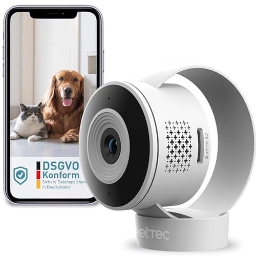 PetTec Cam Lite - Pet Camera with App, Motion Sensor, Speaker, Mic, Night Vision, Full HD WiFi Camera for Home Security for Dogs, Cats - For Bedroom, Living Room, Nursery