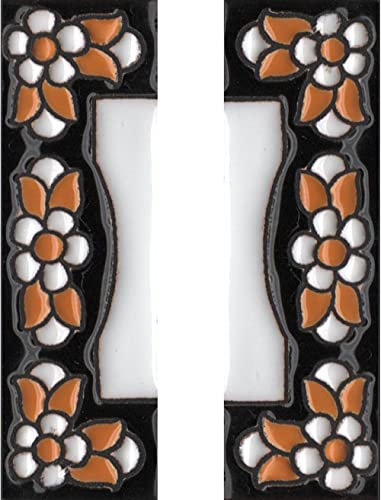 Carreau de maison en céramique avec numéros et panneaux - Motif floral noir - Dimensions : 7,5 cm x 3,5 cm - 2 à 10 cadres (extrémité en lot)