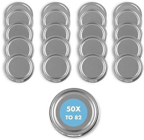 50 St. Ersatzdeckel Twist-Off-Deckel 82 mm für Gläser und Glasflaschen, Milchflaschen und Einmachgläser, Deckel für Marmeladen, Honig, Feinkost, Gewürzgläser mit Gebrauchsanweisung (Silber)