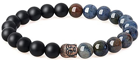 COAI Geschenkideen Unisex Glücksarmband aus Mattem Onyx und Dumortierit mit Buddha Kopf Charm