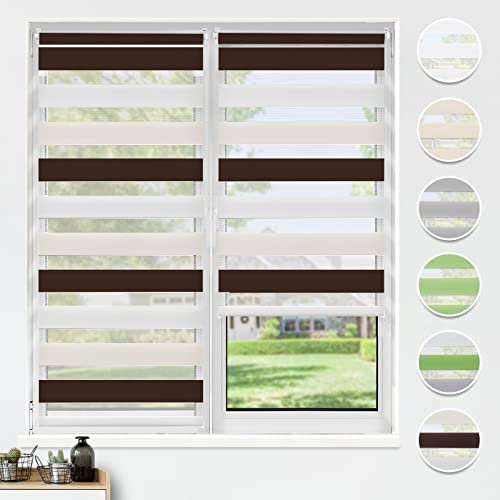 HOMEDEMO Doppelrollo Klemmfix ohne Bohren & mit Bohren, Rollos für Fenster und Tür, Weiss-beige-braun, 110x150cm(BxH), Duo Rollo Klemmrollo lichtdurchlässig, Fensterrollo Sichtschutz