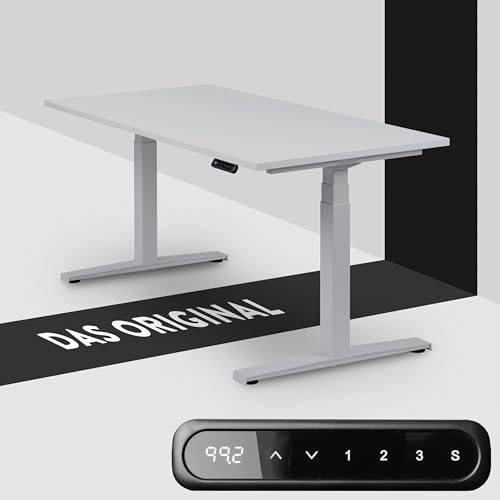 boho office® Basic Line Schreibitsch elektisch höhenverstellbar | Basic Line - Tischgestell Silber, Tischplatte 160x80 Lichtgrau - ultraschnelle 80 mm/Sek, Memoryfunktion, Kollisionsschutz