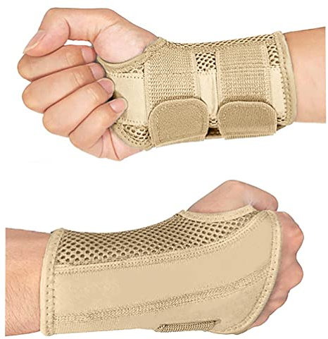 HYCOPROT Handgelenkstütze mit Metallschiene,Verstellbare Atmungsaktive Handgelenkschiene,Handgelenkbandage Für Verstauchungen, RSI, Arthritis und Sehnenscheidenentzündung (S/M, Beige,Rechte)