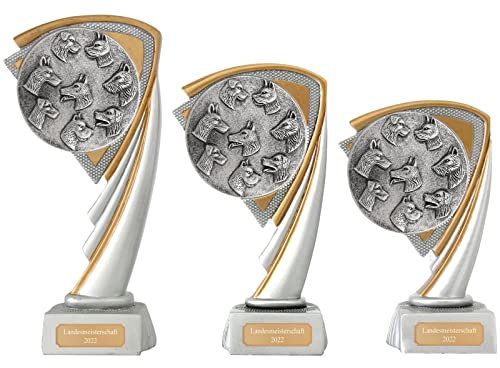 Druckspezialist Hund Hundesport Pokal Pokalset CROZON Trophäe mit Gravur (Set je 1x S,M,L gesamt 3 Stück)