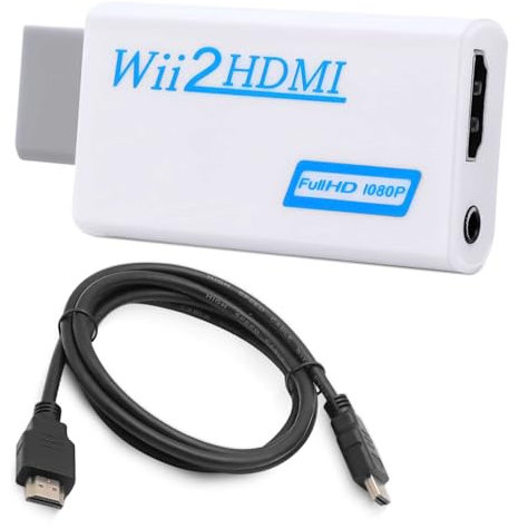 DIFCUL Wii to HDTV Converter, Adaptateur Wii vers HDTV avec Sortie vidéo Full HD 1080p 720p et Audio de 3,5 mm avec HDTV de 1,5 m pour Wii Moniteur projecteur Téléviseu(Blanc)