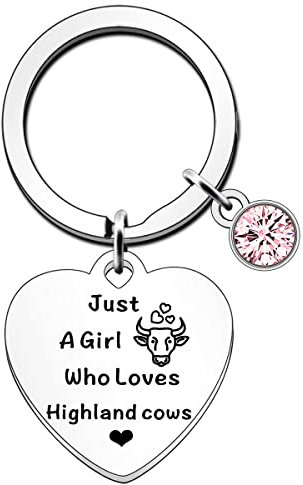 JETTOP Highland Cow Geschenke für Mädchen und Frauen, Just A Girl Who Loves Highland Kuh Schlüsselanhänger, silber, Einheitsgröße, Schlüsselanhänger
