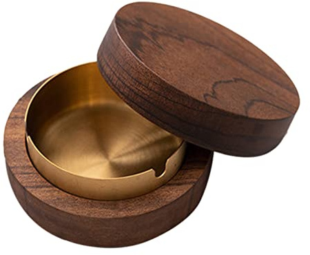 Gichusizy Goldener Winddichter Aschenbecher mit Deckel, Tragbar, Modern Natur, Edelstahl, 10.4 x 4.5 cm