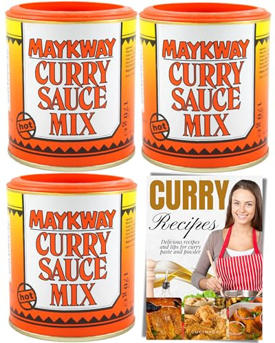 Maykway Curry Sauce Mix Hot with Curry Recipe Leaflet (170g x 3 Packs) | Ideal Curry Kit with 3 Pcs. Maykway Curry Powder and Recipe Card | Curry Mix Suitable for Vegetarians