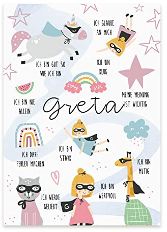 Nastami Affirmationen Poster MÄDCHEN personalisiert mit Namen Geschenk Schulanfang Geschenk Geburt (DIN A4)
