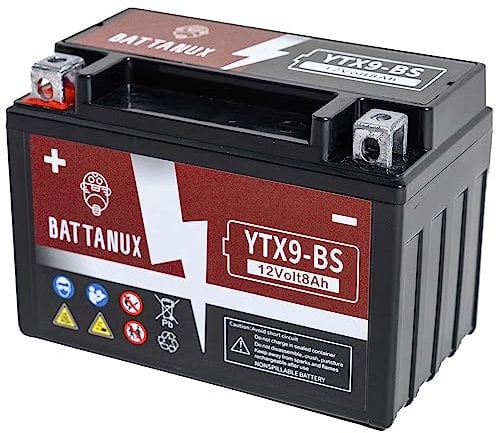 Battanux YTX9-BS Batterie et batterie pour motocyclette, scellée SLA/AGM 12V8Ah, batterie ATV/UTV/snowmobile/moto sans entretien et sans outils pour l'installation