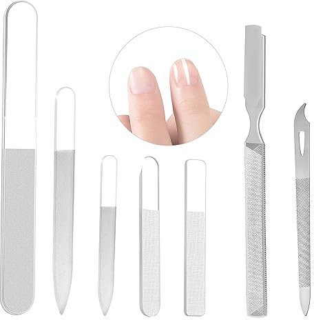 7 piezas Juego de Limas de Uñas, CNYMANY Lima de uñas de acero inoxidable Limas de manicura de vidrio Limadores de uñas Cuidado del arte de las uñas Limas de uñas para salón de casa Viajar