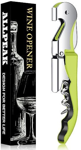 Allpeak Bottle Opener Wine Opener Corkscrew - 1 Pc Multi-Purpose Stainless Steel Double Hinged Wine Key with Foil Cutter and Cap Remover, Waiters Friend, Beer Bottle, Cork Screw - Green