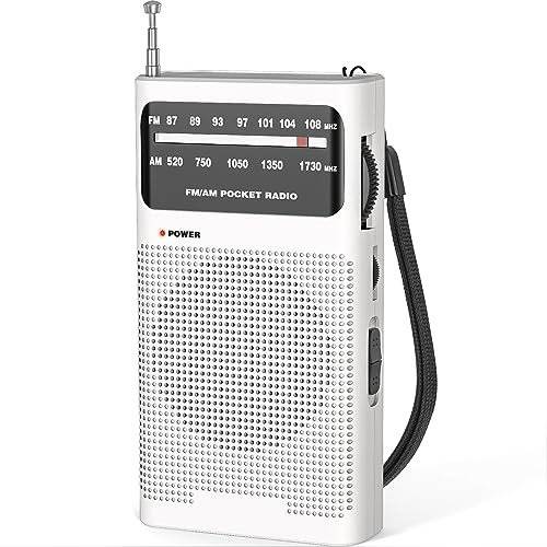 Tendak Radio Portatile, Radiolina Portatile FM/AM, Radiolina Tascabile con Eccellente Ricezione, Facile da Usare, Jack per Cuffie - Bianco