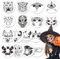Wiederverwendbare Schablonen, 16pcs Tattoo Schablone für Gesicht und Körper, Face Paint Malschablonen, Malen Schablonen für Halloween Karneval Makeup Schminke DIY Verwendet Kinder Erwachsene