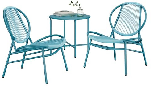 SONGMICS Set di 3 Mobili da Giardino Trattoria, Sedie Acapulco da Esterno, Tavolino e 2 Sedie, Set di Mobili per Interni ed Esterni, Portico del Balcone, Blu Lago GGF021L01