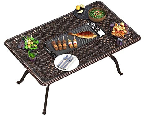 NOALED Mesa de Barbacoa Mesa de Barbacoa al Aire Libre Patio al Aire Libre Balcón Mesa Individual de Aluminio Fundido Mesa de Horno sin Humo de Carbono Interior y Exterior