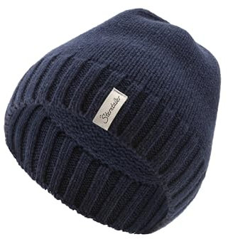 Sterntaler Strickmütze Lambswool - Unisex Beanie mit Abschlußbund in modischem Rippenstrick - Baby Mütze aus weicher Lammwolle - Wintermütze - Marine, 45