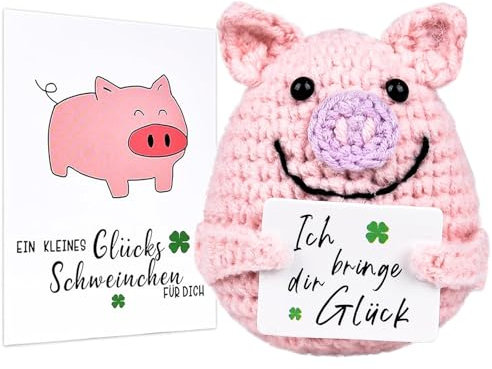 COLEESON Positive Geschenke Glücksschweinchen, Kreative Strickwolle Minischwein Puppe, Glücksbringer Prüfung, Mutmacher Geschenk, Gute Besserung, Positive Kartoffel - Ersatz