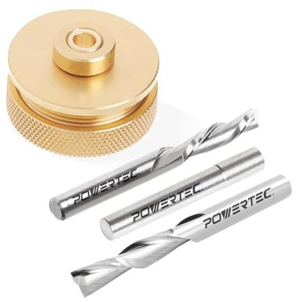 POWERTEC 72029 Einlagen-Set aus massivem Messing mit 2-teiligen Fräser-Bits, 6,35 mm (1/4 Zoll) Schaft, 6,4 cm Gesamtlänge mit 2,5 cm und 1,9 cm Schnittlänge