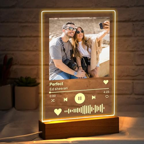 Personalised Spotify Plaque with Photo & LED - Custom Music Song Gift for Him/Her, Boyfriend/Girlfriend, Parents - Birthday, Christmas, Valentines Present - Acrylic Keepsake for Men Women
