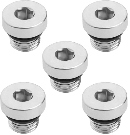 OTOTEC 5pcs 1/8 Inch Carbon Steel Sealing Plug with Rubber Gasket Inner Hexagonal Water Pipe Plug for Sealing Hydraulic Oil Pumps Pipeline Sealing and Blockage