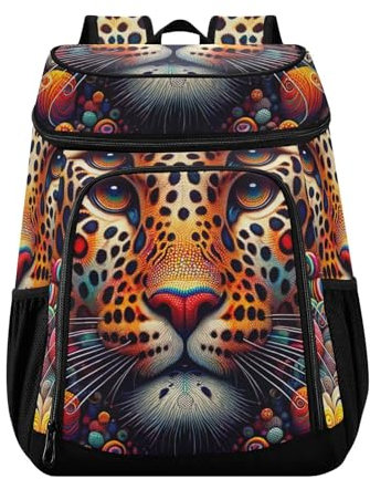 ODAWA Kühlrucksack, wasserdicht, Strand-Kühltasche, nautische Streifen, Anker, Lunch-Rucksack für Picknick, Angeln, Wandern, Camping, Batikmuster mit Leopardenmuster