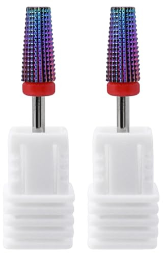 Treki Nail Drill Bit Set，2Pcs Tapered Carbide Nail Drill Bits-2 Way Rotate Use for Both Left & Right Handed 3/32 Inch Colorful Tungsten Nail Bits for Fast Remove Acrylic Cuticle or Hard Gel (F)