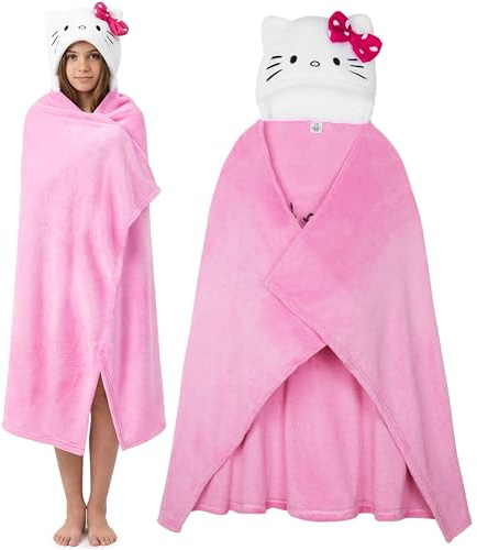 Hello Kitty Sanrio Kuscheldecke mit Kapuze, 120x150cm, Kawaii Plüsch Fleece Decke, Kuromi, Cinnamoroll, Anime Geschenke für Frauen & Teenager