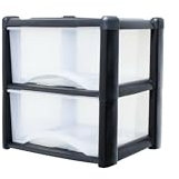 Neat. 2 Plastic Storage Drawers Unit with See-Through Drawers, Compact Vertical Design – Durable Plastic, Ideal for Organizing Office Crafts, and Household Items, 40cm x L39cm x W39cm - Black/Clear